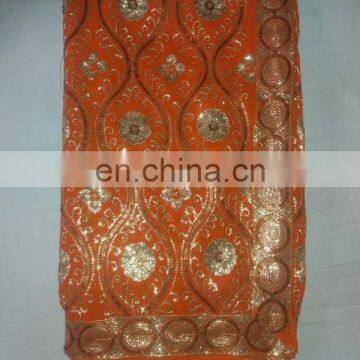 Indian Designer Fancy Work Georgette Orange Party Wear Saree