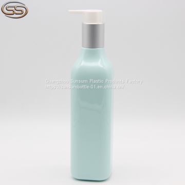 Custom Color 400ml Square Plastic Shampoo and Shower Gel Bottle with Sliver Pump