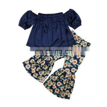 2PCS Baby Girl Off Shoulder Tube Top Shirt+Ruffle Floral Pants Casual Clothing