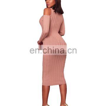2020 New Arrivals Women Solid Color Fashion Casual Dresses Ladies Long Sleeve Turtleneck Off Shoulder Dresses Women Autumn Dress photo-7