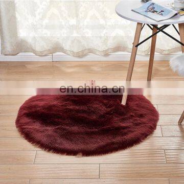 European Fashion Luxury Round Shape Solid Color Washable Bedroom Living Room Fluffy Faux Fur Carpet Rug photo-2