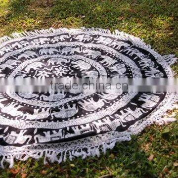 Elephant Mandala Fringe Tassel Round Roundie Beach Throw Tapestry Hippy Hippie Boho Gypsy Cotton Tablecloth
