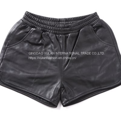 hot sale 2021 new fashion ladies'genuine lambskin leather shorts pants