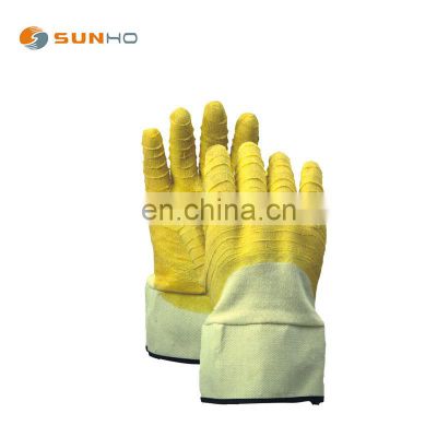 Sunnyhope Yellow crinkle latex coated Jersey liner back open safety cuff gloves