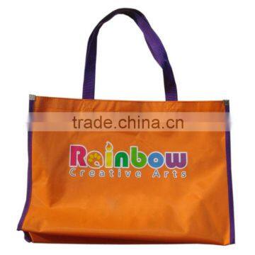 420D orange nylon large foldable reusable shopping bag with custom size and logo