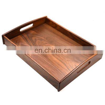 Large Size Wood Serving Tray with Handle, Black Walnut, 17.7 x 13 x 2.4 Inches: Serving Trays