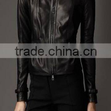 Taped Seam Leather Jacket for lady