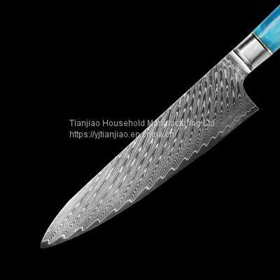 8 Inch Chef Knife With Blue Resin Wood Handle Japanese VG10 Damascus Steel Cutting Fishing Meat Kitchen Knives photo-2