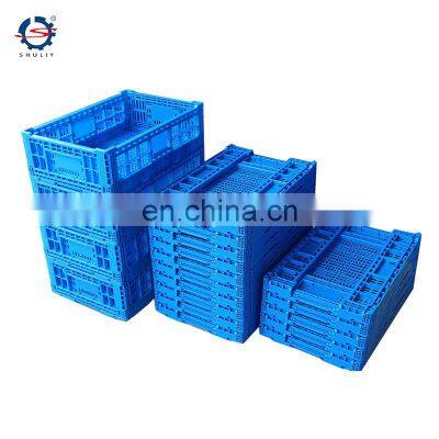 Plastic Opaque Porous Blue Basket Collapsible Storage Folding Crate Stackable Plastic Turnover Basket