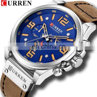 CURREN Mens Watches Top Luxury Brand Waterproof Sport Wrist Watch Chronograph Quartz Military Genuine Leather Relogio Masculino photo-2