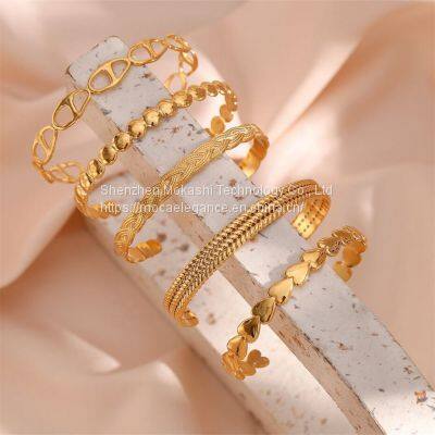18k Gold Plated Jewelry Heart Arrow Bracelet Bangle Stainless Steel Adjustable Cuff Bracelet For Women photo-2