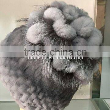 2015 Hot Sale Rex Rabbit With Fox Fur Hatpom Pom Headwear With Ball on Top photo-3