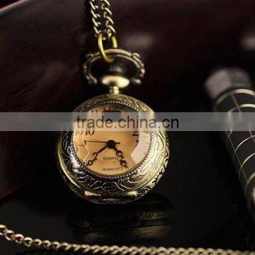 WP034 New Ladies Stainless Steel Case White Dial Amber Front Antique Necklace Pendant Pocket Watch