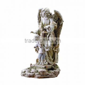 Large Guardian Angel with Children Solar Garden Statue