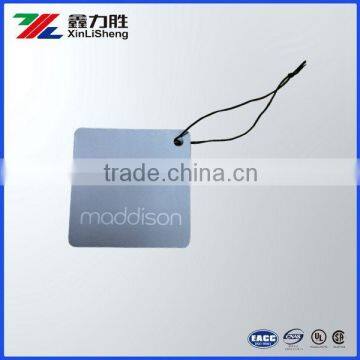 Three folds paper hangtag, high quality sunglass hangtag with elastic string, garment hangtag
