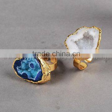 Fashion Vintage Antique Ajustable Golden Plated Druzy Geode Agate Statement Wide Ring photo-2