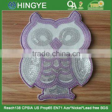 Owl Shape Emboridery Sequin Applique Patch with Mesh Covered and Heat Seal backing For Kids Wear --- S1422