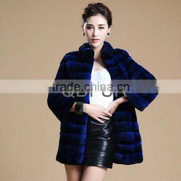 QD60431 Ladies Western Dress Designs Winter Discount Long Fashion Rex Rabbit Fur Coats Woman Girls