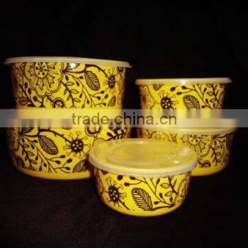 yellow melamine tableware 5pcs plastic bowl set with lids