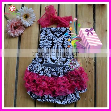 2015 new arrival summer damask ruffle infant bubble romper matching headband baby rompers