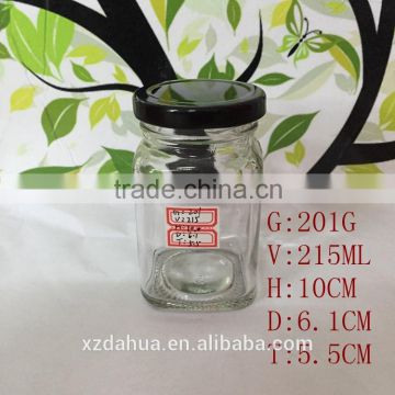 200ml square glass jar for honey with metal lid