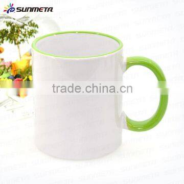 Sunmeta cheap sale 11oz rim and handle color blank heat press mug, sublimation ceramic mug                        
                                                Quality Choice