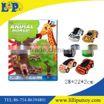 Funny animal pull back animal skin car toy