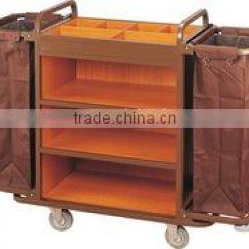 Multi-purpose Hotel Housekeeping Maid Cart Trolley steel and wood cleaning trolley service cart