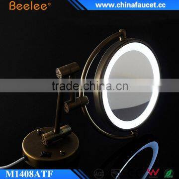 Antique Brass Round Mirror Flexible Bathroom Compact LED Lighted Mirror