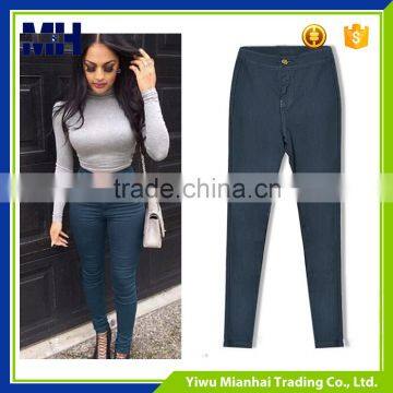 Tall Waist Slim Stretch Denim New Color Blue and Gray Feet Pants photo-4