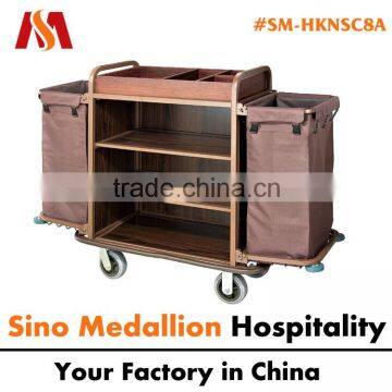 5 Star Hotel Resorts Guest Room Housekeeping Service Trolley with Wooden Box