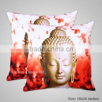 INDIAN CUSHION COVER PRINTED CASE BUDDHA MEDITATION MULTI COLOUR DECOR ART 16"