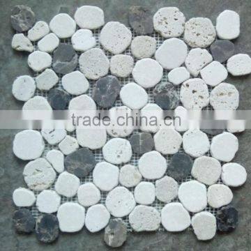 black white penny round travertine stone mosaic tiles