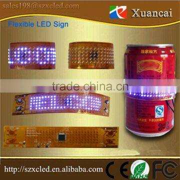 custom made P3.5-5x25 pixel bottle flexible led sign with blue color