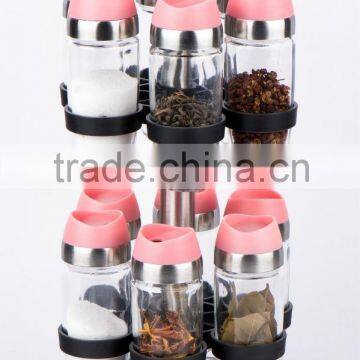 TW1036 12pcs glass spice jar with plastic rack