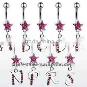 Pink CZ Letter belly ring&body jewelry navel ring