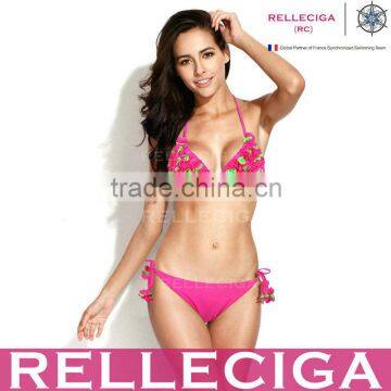 RELLECIGA 2014Marianne Collection - Yellow &Pink3DBlooming Flower Triangle Top Bikini Set with Moderate Push-up Molded Cups