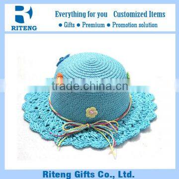 Child's Crochet Folding Straw Sun Hat with Flower