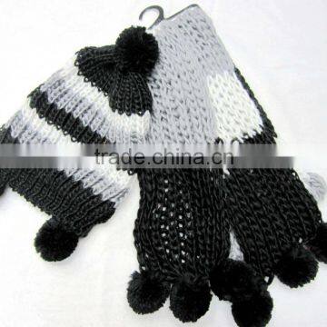 wholesale white black hat and scarf set girls knitted set scarf and hat sets