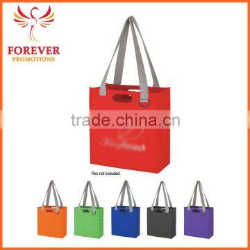 Business Exhibition Conference Use Tote Bag Die Cut Handles And 20" Carrying Handles Tote Bag With Plastic Ring for Key