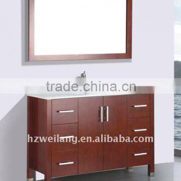 48'' Modern cherry solid wood floor-mounted ceramic sink bathroom cabinet set(mj-3008)