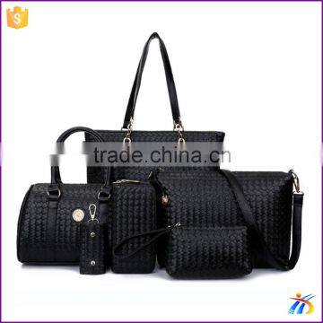 Promotional Fashion woven six-piec set Shoulder Bag Black cheap designer handbags