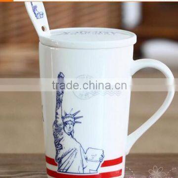 Hot-selling Summer New Creative Iron Tower and Statue of Liberty Ceramic Office Mug With Cover and Spoon photo-3