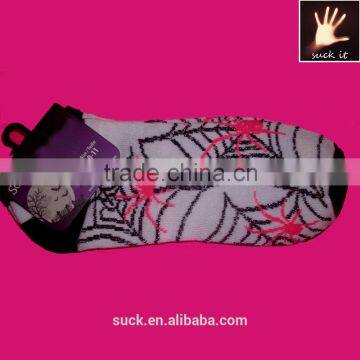 Ladies Teen Girls SOCKS HALLOWEEN Metallic WEB & PINK SPIDERS Ankle Socks photo-2