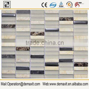 golden white qtz interlocking pattern glass mosaic tile and stone mosaic (crystal glass )