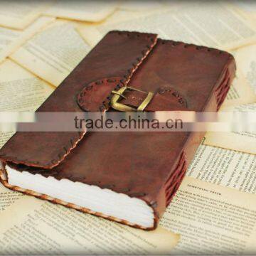 Brown leather journal and personalized diary with buckle lock