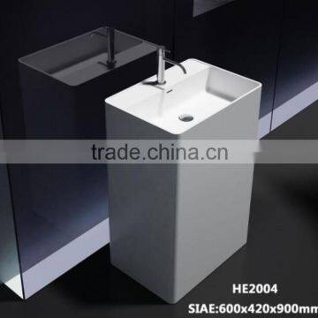 Solid Surface Stone Resin Square Free Standing Pedestal Resin Wash Basin,,Artificial Stone Freestanding Washing Basin photo-4