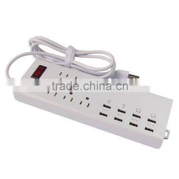 Multi Function AC Output Rated 13A/125V/1625W White US Plug 6-Outlet Power Strip with 8USB Charging Ports for Air Condition