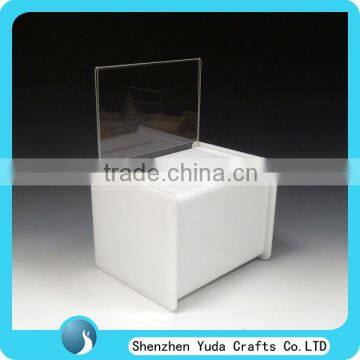 Elegant White Acrylic Donation Box With Lock, Acrylic Ballot Box With Sign Holder, Acrylic Contest Box