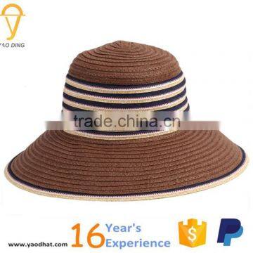 ladies foldable striped paper bucket straw hats